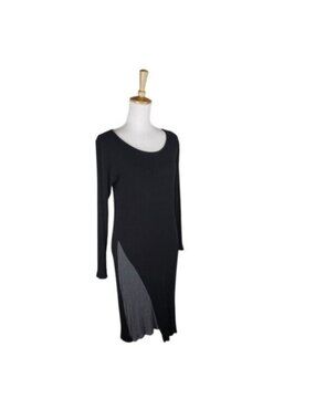 Loveappella Black and Gray Ribbed Sheath Dress with Long Sleeves Size Large